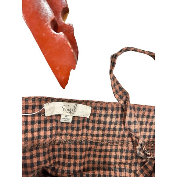 Easel Over Alls Red Bean Size M Womens Tie Straps Casual Relaxed Plaid - Picture 6 of 8